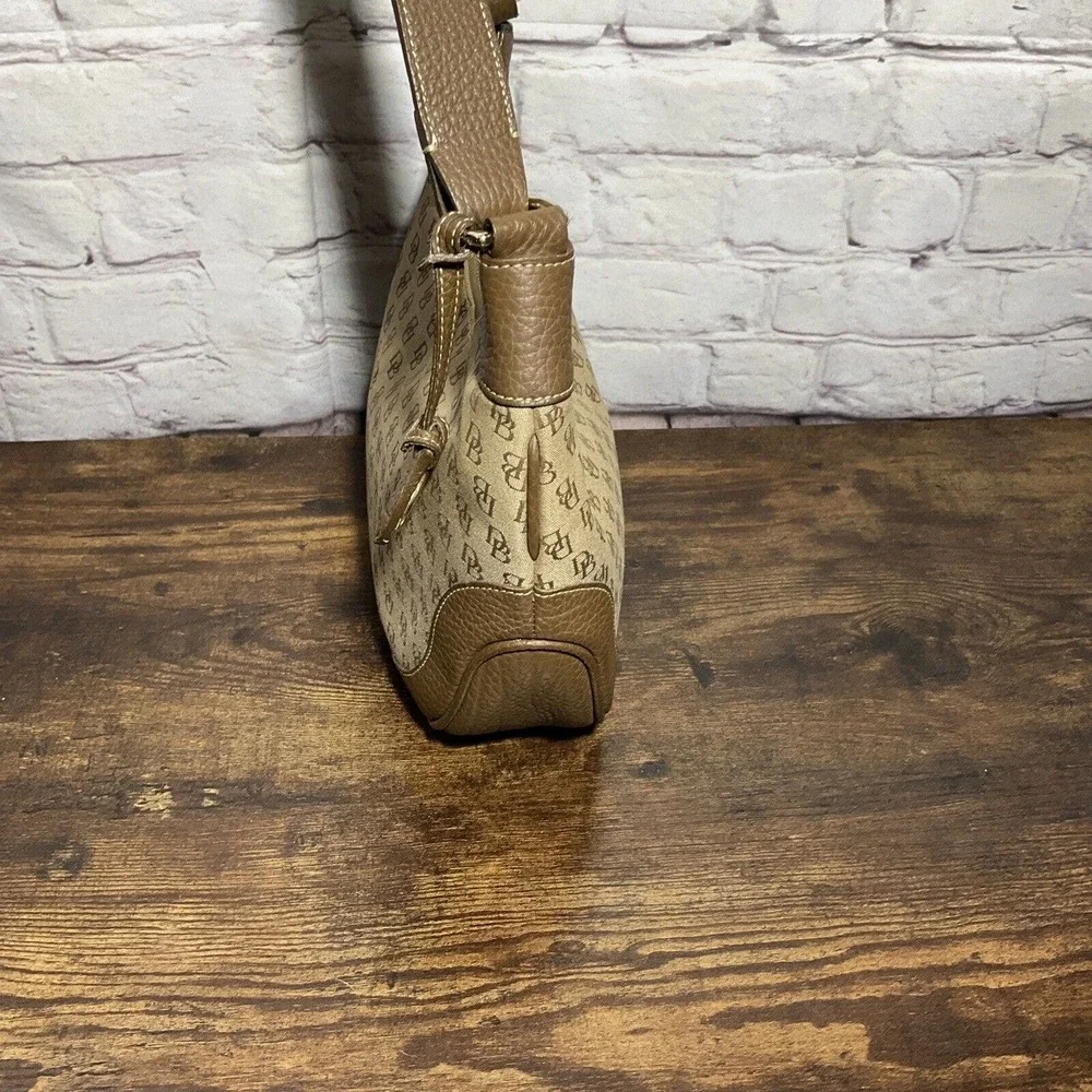 Dooney & Bourke Brown Tan All Weater Leather Signature Canvas Hobo Purse Bag